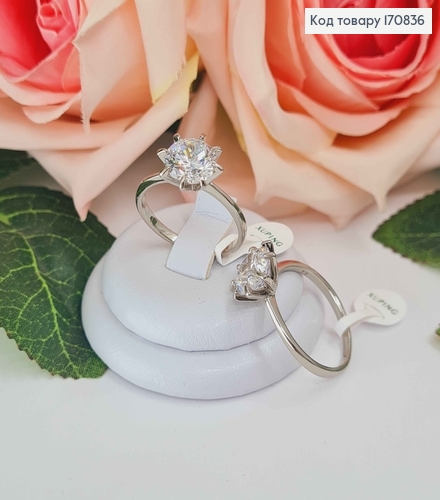 Кольцо родованное, с большим камнем 1см, Xuping 170836 фото 1