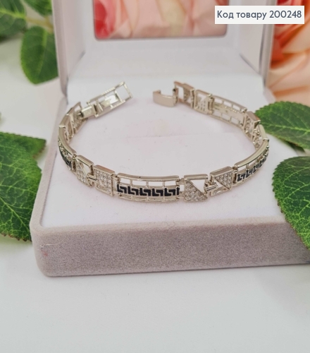 Браслет родованный, Пластинки "Версаче" с черной эмалью, дл. 17,5+2см, шир.7мм, Xuping 200248 фото 1