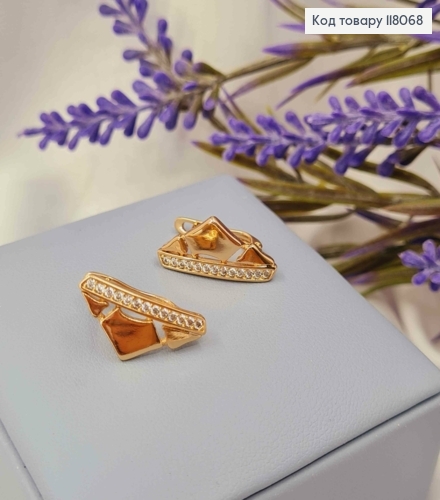 Серьги "Фигурные" украшены камешками, 1,9см, английская застежка, Xuping 18К. 118068 фото 2