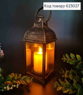 Декоративный LED фонарик 23см теплого цвета, пластик, ЧЕРНО-ЗОЛОТОГО цвета, (без батареек) 623027 фото