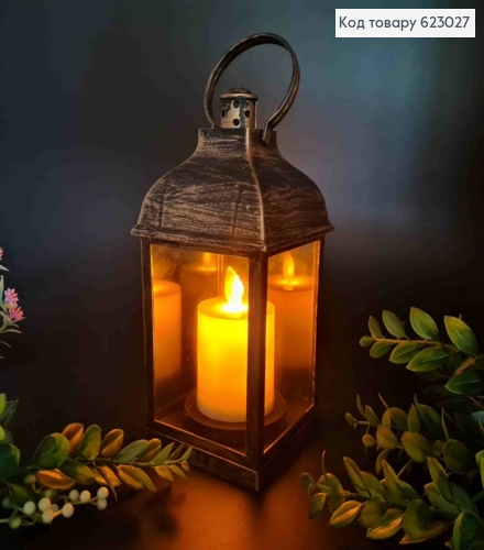 Декоративный LED фонарик 23см теплого цвета, пластик, ЧЕРНО-ЗОЛОТОГО цвета, (без батареек) 623027 фото 1