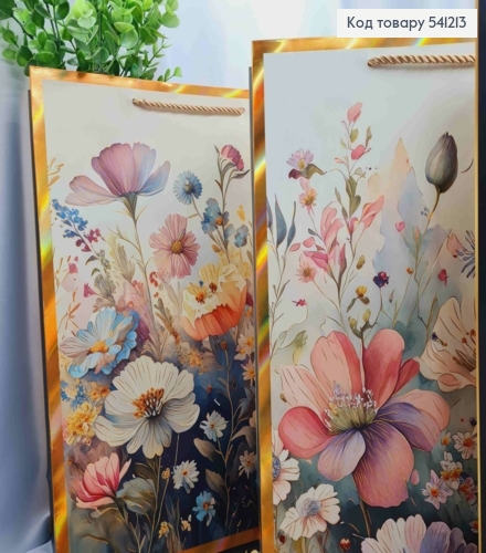 Пакет бумажный с принтом "Весенние Цветы" с Золотым тиснением, 42*31*12см, в ассортименте 541213 фото 2