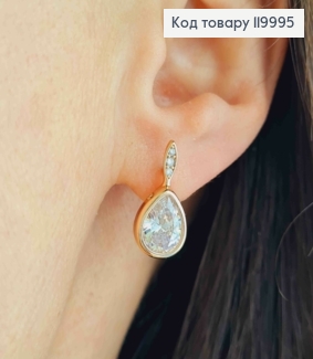 Серьги "Капелька" с блестящим камнем, 1,7см, английская застежка, Xuping 18К. 119995 фото