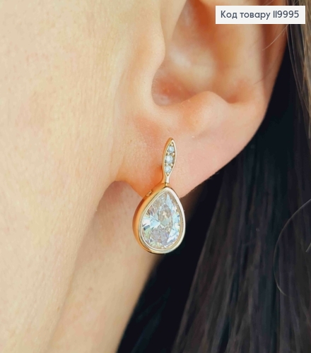 Серьги "Капелька" с блестящим камнем, 1,7см, английская застежка, Xuping 18К. 119995 фото 1