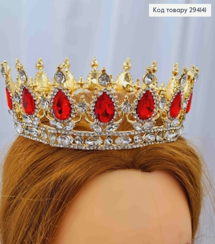 Корона под Золото, с КРАСНЫМИ КАМНЯМИ, диаметр 13см, высота 5см (можно на торт) 294141 фото 3