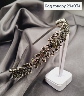 Діадема метал під срібло з ОЛИВКОВИМИ  камінцями 294034 фото