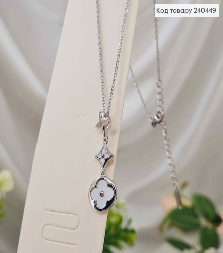 Цепочка серебряного цвета, с подвесками "Van Cleef" с серыми вставочками, дл. 40+5см, сталь Stainless Steel 240449 фото 1