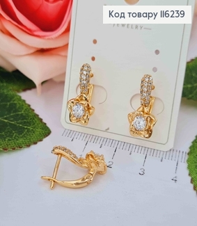 Серьги, "Белый Лотос" в камешках, 1,7см, англ. застежка. Xuping 18K 116239 фото