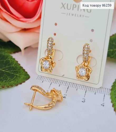 Серьги, "Белый Лотос" в камешках, 1,7см, англ. застежка. Xuping 18K 116239 фото 1