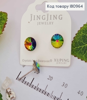 Сережки гвоздики родовані Сваровскі, "Котяче око", 1см Xuping 18K 180964 фото