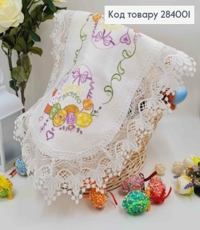 Великодня серветка, з білим мереживом "Весняна композиція", овальна 40*60см 284001 фото