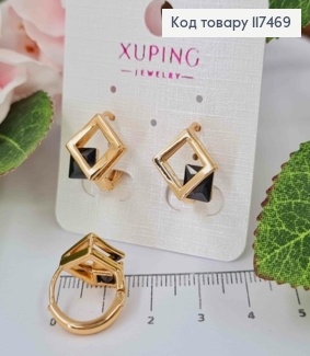 Серьги кольца, с Квадратным Чёрным камешком в Квадрате, диаметр 1,6см, Xuping 18К 117469 фото