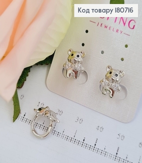 Сережки родовані кільця Ведмежа з бантиком в камінцях, 1,3*1см, Xuping 180716 фото