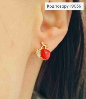 Серьги гвозди "Черешеньки" с Красной эмалью и Блестящими камешками, 1*1см, Xuping 18К 119056 фото