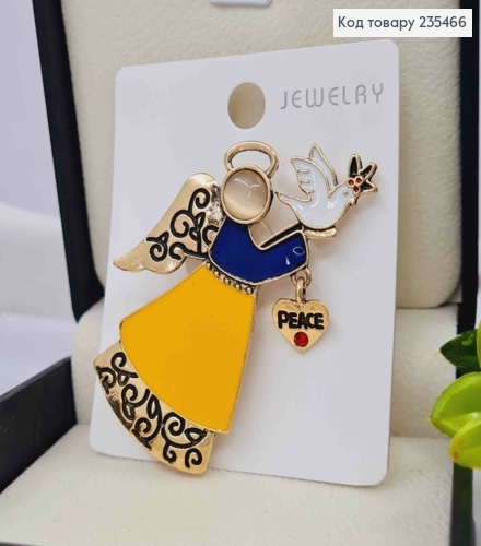 Брошь "КУКА МИРА" с Сине-Желтой эмалью, 4*6см, Золотого цвета 235466 фото 1