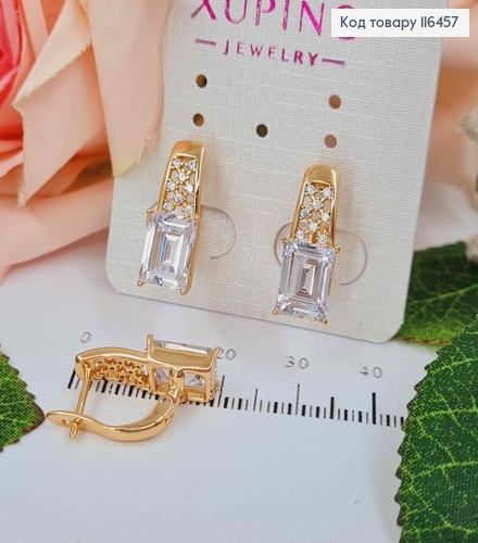 Серьги Пряжка с большим белым камнем, 2см, англ. зам. Xuping 18К 116457 фото 3