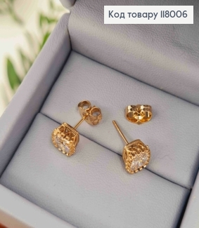 Серьги гвоздики Блестящий квадратный камешек, 7,5*7,5мм, Xuping 18K 118006 фото