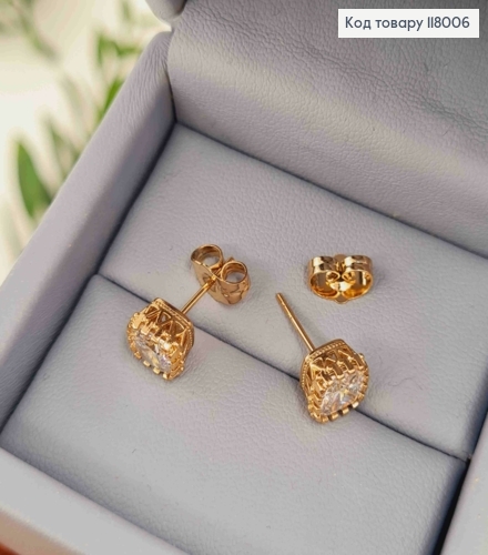 Серьги гвоздики Блестящий квадратный камешек, 7,5*7,5мм, Xuping 18K 118006 фото 1