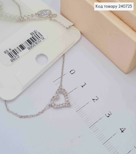 Цепочка серебряного цвета, с подвеской "Сердце" в камнях(1см), 42+5см, сталь Yixin Yishi 240725 фото 2