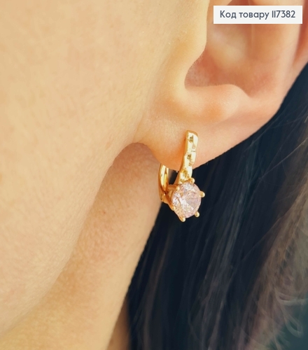 Серьги "Сияние" с ярким Розовым камнем, длина 1,4см, англ застежка, XUPING 18K 117382 фото 2