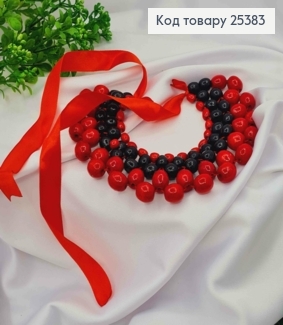 Намисто дерев'яне, ЧЕРВОНО-ЧОРНОГО кольору на стрічках зав'язках, 40+29см, ручна робота 25383 фото