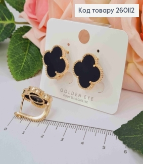 Серьги Van Cleef с Черной эмалью, 1,7см, англ. заст., золотого цвета, сталь GOLDEN EYE 260112 фото