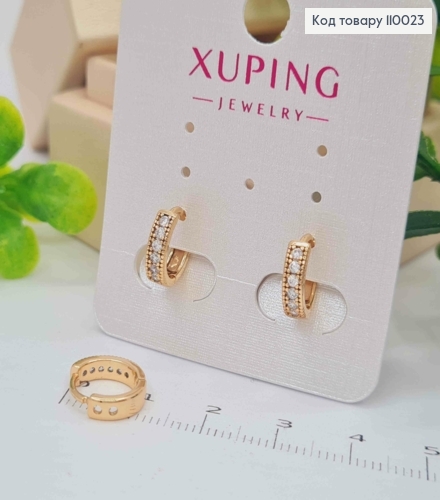 Серьги кольца украшены Блестящими камешками, диаметр 1,1см, Xuping 18К 110023 фото 2