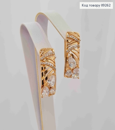 Серьги Прямоугольные украшены яркими камешками, длина 2,2см, английская застежка, Xuping 18k. 119262 фото 1