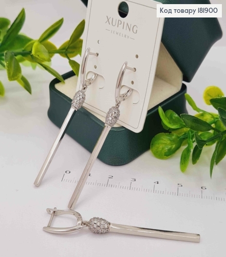 Серьги родованные с подвижной подвеской в Блестящих камнях, 1,7+4,4см, англ. застежка, Xuping 181900 фото 2