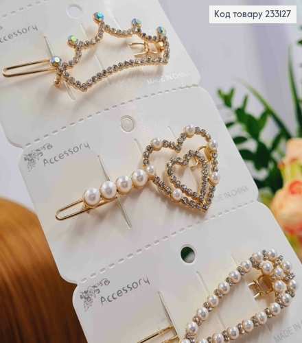 Заколка стрела металл, в ассортименте с камнями и жемчужинами, 6*2см, Серебряного цвета 233127 фото 2