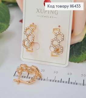 Серьги пластинка, "Соты" в камешках, 2см, англ. зам. Xuping 18K 116433 фото