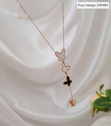 Цепочка, золотого цвета, с подвеской Четыре бабочки, 42+5см, сталь Stainless Steel 240484 фото 1