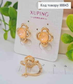 Сережки "Богемна Квітка" з Персиковим каменем Сваровскі, 1,8см, англ. застібка, Xuping 18К 118843 фото