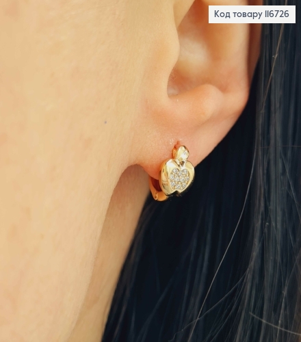 Серьги кольца 1см, "Яблочко" с камешками, Xuping 18К 116726 фото 2