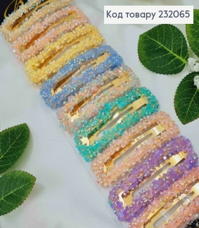 Заколка тік-так, прямокутна в блискітках та камінцях, кольори в асорт. 8см 232065 фото