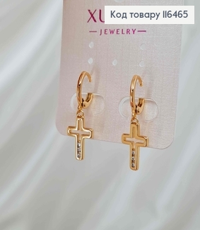 Серьги кольца 1см, с подвеской Крестиками с тремя камешками, 1,5см, Xuping 18K 116465 фото