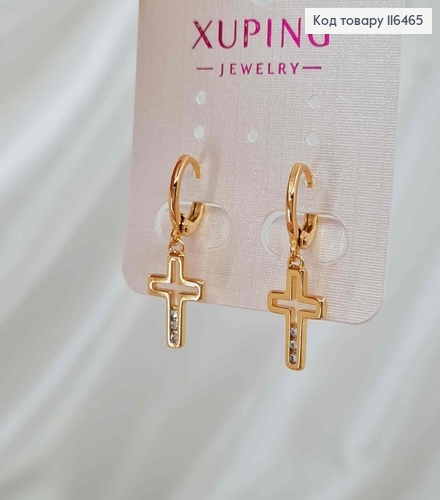 Серьги кольца 1см, с подвеской Крестиками с тремя камешками, 1,5см, Xuping 18K 116465 фото 1
