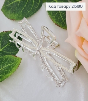 Краб метал 7,5см Бантик, Срібний колір з камінцями та бусинками  215180 фото