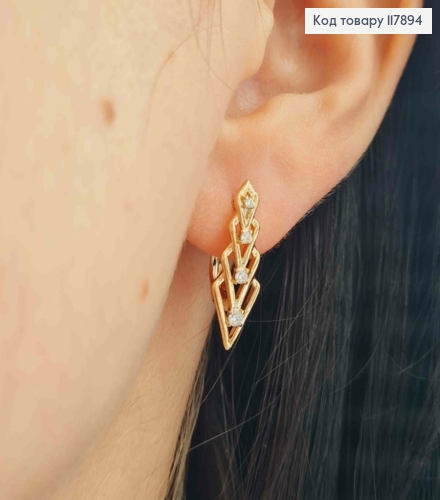 Серьги "Безупречность" украшены камешками, длина 2,1см, англ застежка, XUPING 18K 117894 фото 3