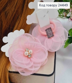 Резинка-детская, "ЦВЕТОК" с бусинками и камешками, 6,5см, Розового цвета, ручная работа, Китай 244149 фото