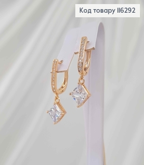 Серьги "Лия" в камешках, с подвеской квадратным камнем, 2см, англ. зам. Xuping 18K 116292 фото