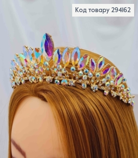Тиара под золото, "Флоренцо" с камнями Хамелеон, 4см самая высокая точка 294162 фото
