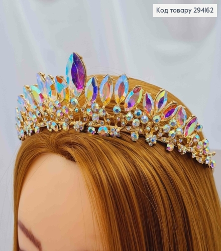 Тиара под золото, "Флоренцо" с камнями Хамелеон, 4см самая высокая точка 294162 фото 1