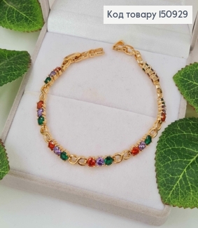 Браслет, бесконечность с темными цветными камешками, дл.17+2см, Xuping 18K 150929 фото