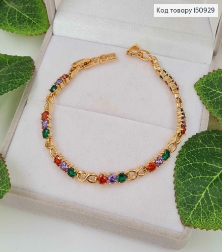 Браслет, бесконечность с темными цветными камешками, дл.17+2см, Xuping 18K 150929 фото 1