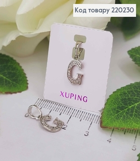 Кулон родований, Буква "G" в камінцях, 1см, Xuping  220230 фото