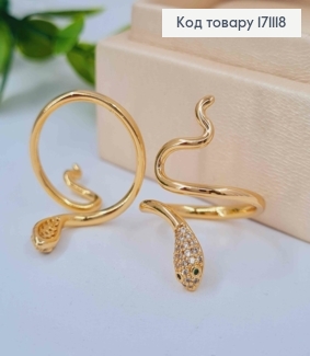 Кольцо "ЗМЕЯ" с Блестящими камнями и Зелеными глазами, Xuping 18К 171118 фото