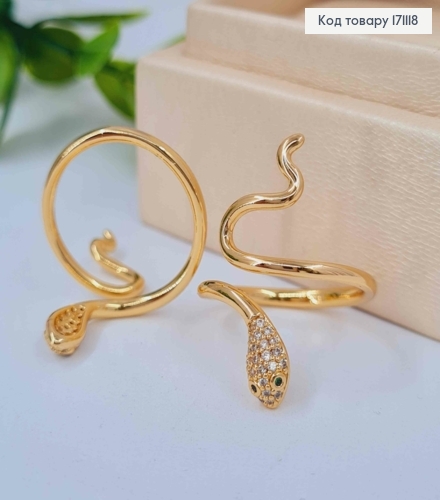 Кольцо "ЗМЕЯ" с Блестящими камнями и Зелеными глазами, Xuping 18К 171118 фото 1