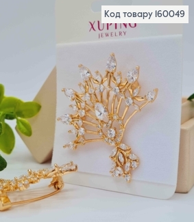 Брошь "Ажурное Веер" украшена Блестящими камешками, 4,7см, Xuping 18к 160049 фото