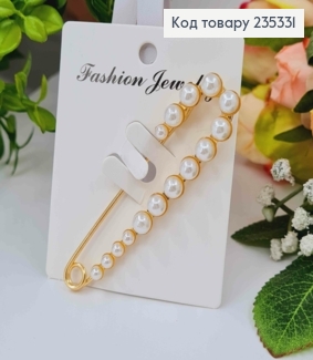 Брошь металл, Заколка золотого цвета, в жемчужинах 7,5см 235331 фото